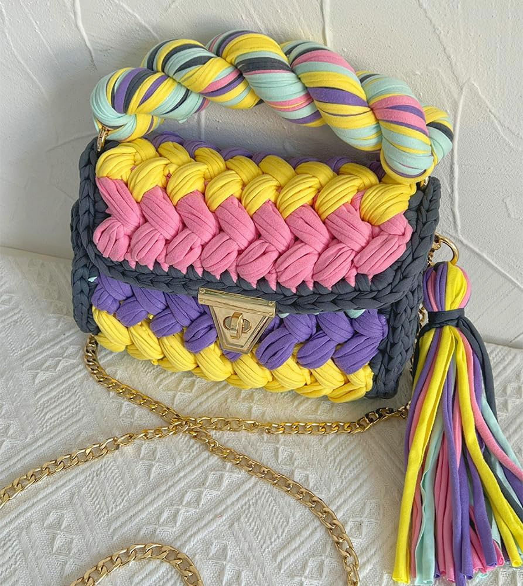 CAILDANL Chunky Yarn Knit Crochet Tote Purse Crossbody Bags for Women - Handwoven Evening Clutch Flap Shoulder Bag