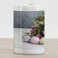 thumbnail image 2 of Natural Color Ceramic Toothbrush Holder, Bouquet of Fresh Tulip Flowers and Colorful Easter Eggs Photo, Decorative Versatile Countertop for Bathroom, 4.5" X 2.7", Multicolor, 2 of 4