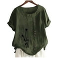 thumbnail image 5 of Tank Tops for Women Sawvnm Women's Summer Casual Round Neck Short Sleeve Printing Loose Shirt Tops for Women Army Green XL, 5 of 5