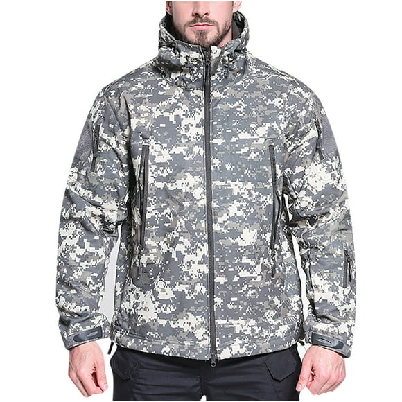 jovati Fleece Mens Jacket Mens Warm Fleece Waterproof Shark Skin Soft Shell Outdoor Jacket Camouflage