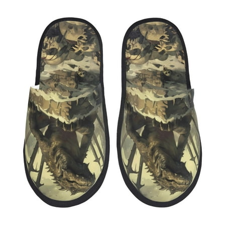 

Disketp Epic Dragon Skull Scene Fuzzy House Memory Foam Slippers Furry Fur Lined Bedroom Shoes Cozy Indoor-Large