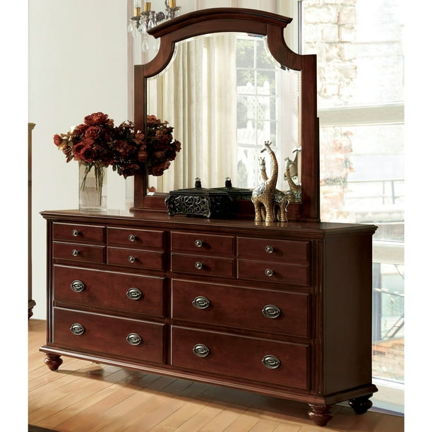 Furniture Of America Sibu Cherry 2 Piece Dresser And Mirror Set Walmart Com Walmart Com