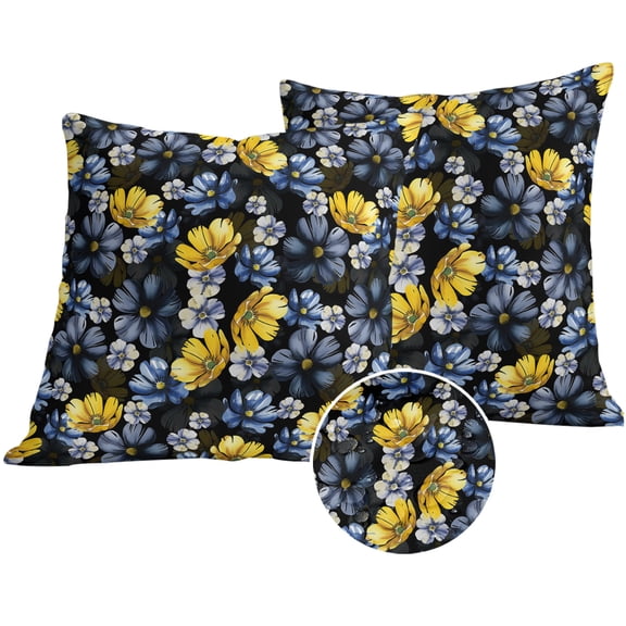 Blue Floral Outdoor Pillow Covers 26x26 Set of 2,Waterproof Patio Throw Pillowcase Protectors,Vintage Yellow Garden Blossom Flower Decorative Pillow Shams Cushion Covers for Seat Bed Couch Sofa