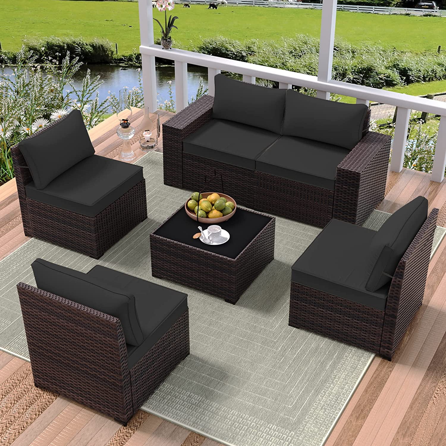 ALAULM Outdoor Patio Furniture Set, 6 Pieces Outdoor Furniture All ...