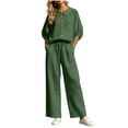 thumbnail image 2 of Zynoxe Summer Outfits for Women Stylish Collared Button Down 3/4 Sleeve Tops Drawstring Waist Pants Suit Plus Size Casual Solid Color Womens Two Piece Sets Breathable Lounge Set With Pockets 3XL, 2 of 8