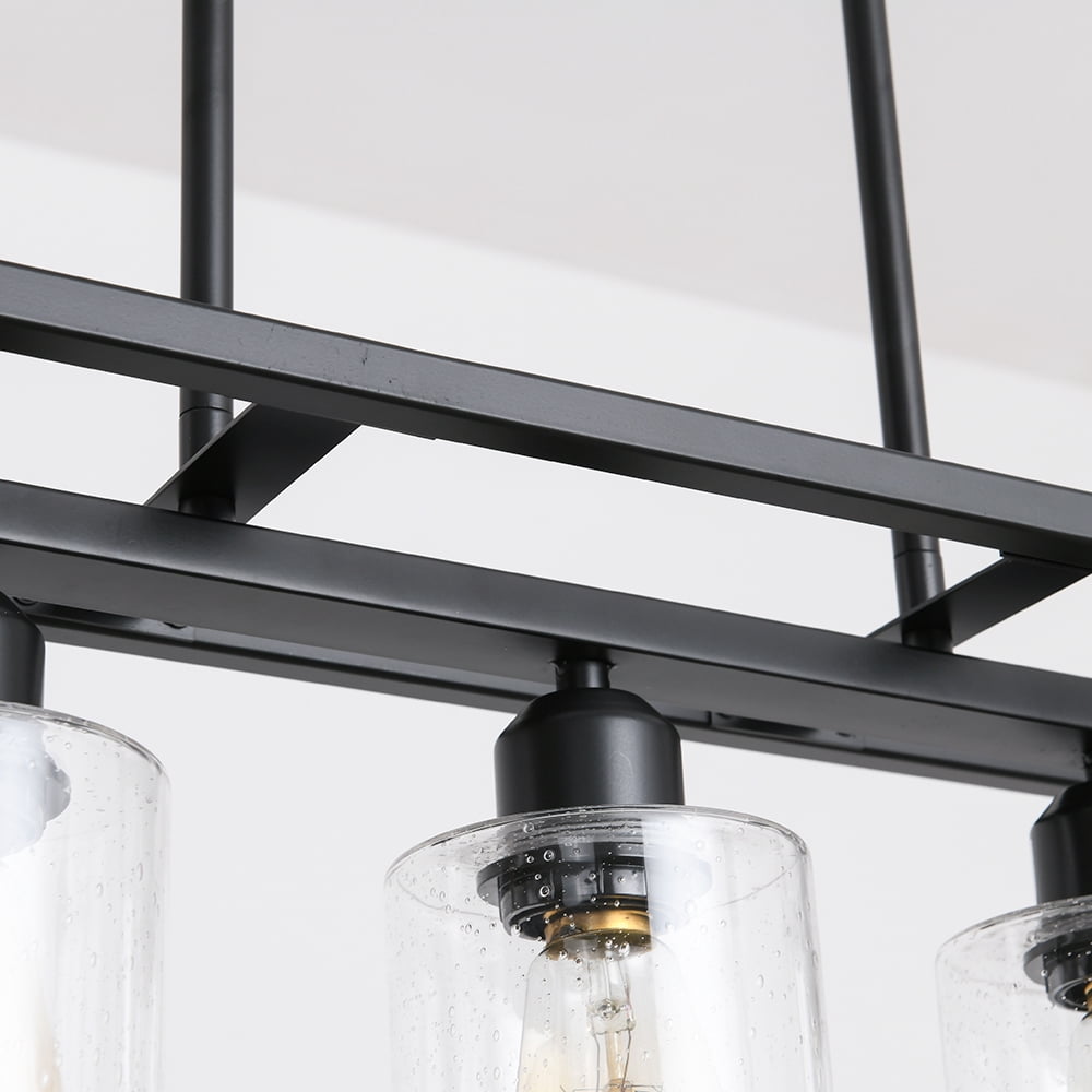 bokifol Black Gold 5-Light Farmhouse Chandeliers Rectangle Kitchen Island Light Fixtures Glass Shade,E26