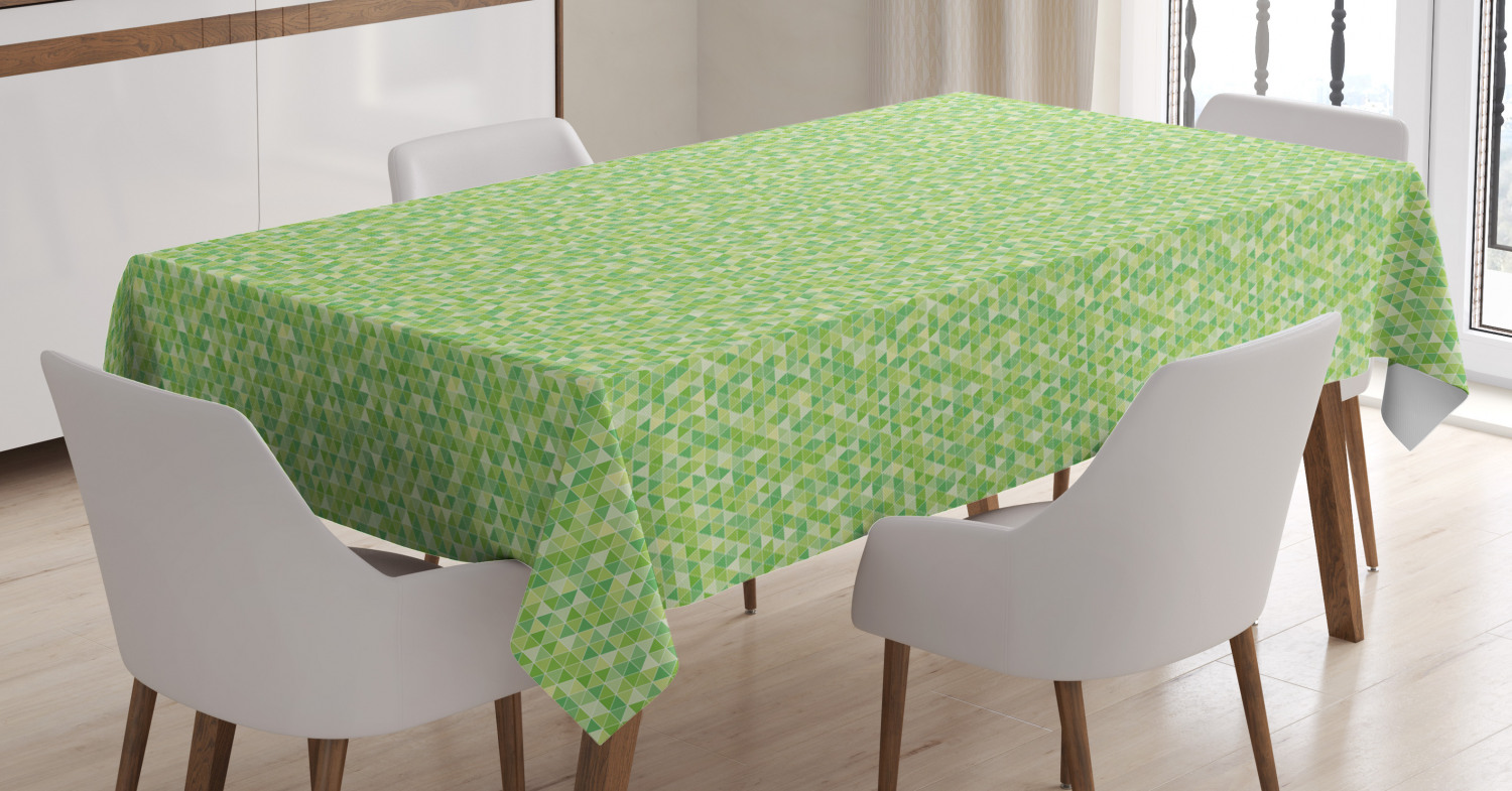 Lime Green Tablecloth, Triangles Geometry Figures Modern Digital
