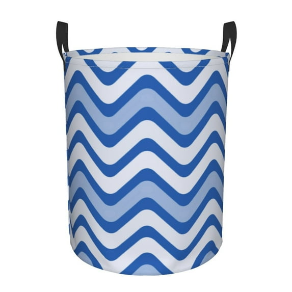 LNWH Laundry Basket, Blue Wavy Lines Pattern Foldable Laundry Hamper With Handles Waterproof, Medium Size