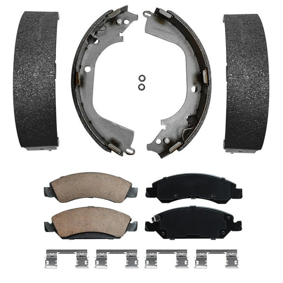 Detroit Axle - Brake Pads Brake Shoes for 2008-2013 Chevy Silverado 1500 GMC Sierra 1500 2009 2010 2011 2012, 2 Front Ceramic Brake Pads and 2 Rear Semi-metallic Brake Shoes Replacement