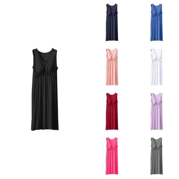 Antinious Summer Dresses for Women,Casual Dresses for Women,Beach Dresses for Women Home Wear Solid Oversized Loose Sleeveless V-Neck Dress,White,Free Size