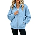 thumbnail image 2 of IUYRTFE Women's Zip Up Fleece Jacket Long Sleeve Casual Relaxed Fit Collarless Coat with Pockets for Fall and Winter, 2 of 6