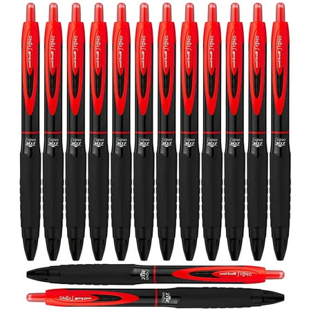 Uni-Ball Signo 307 Medium Point Retractable Rollerball Pens, Red, 12 + 2 Bonus Pens