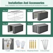 LZBEITEM 8x12 Outdoor Metal Storage Shed with Floor Frame, Galvanized Steel Garden Shed, Metal Garden Tool Shed with Double Lockable Doors for Backyard Patio Lawn, Gray