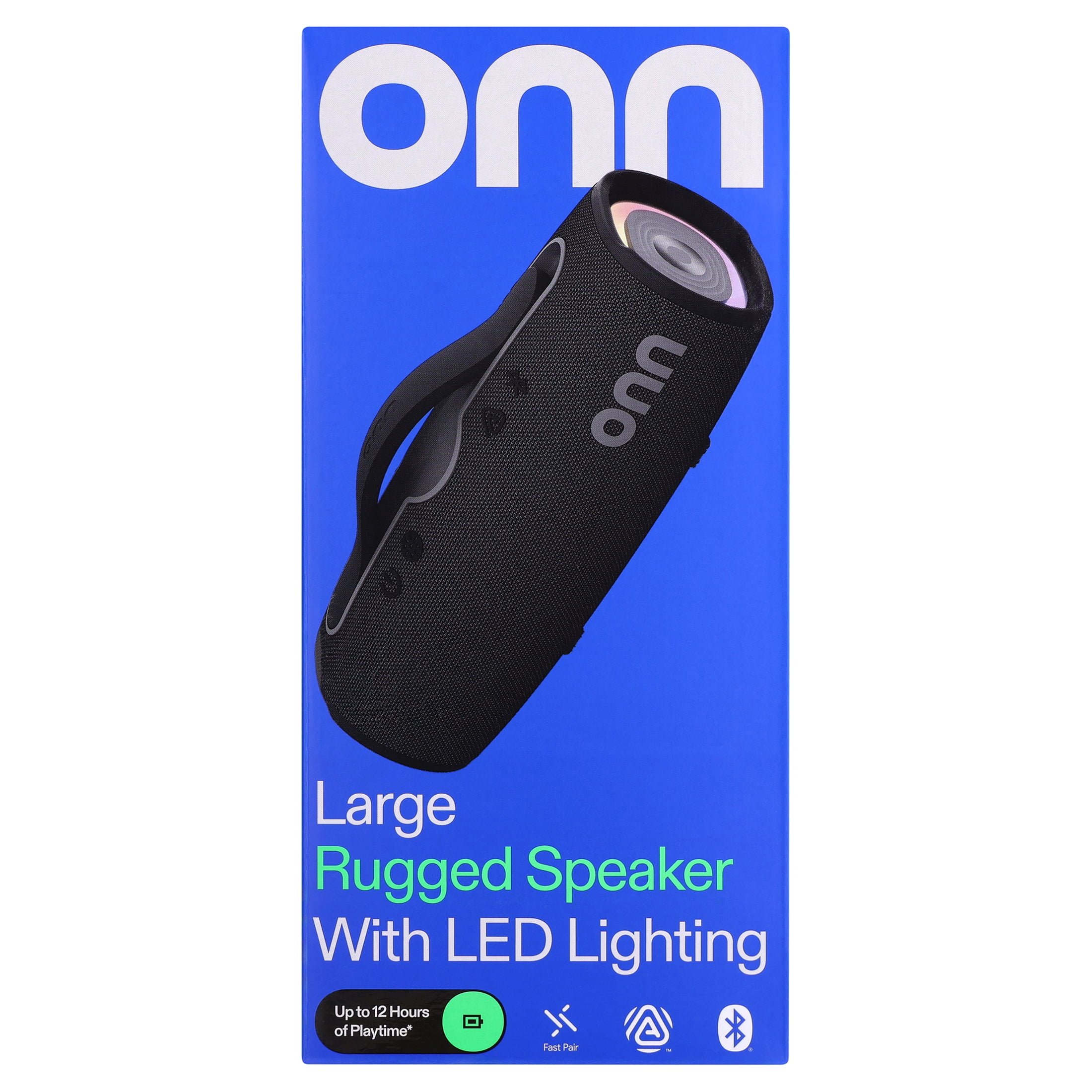onn Large Rugged Bluetooth Speaker with LED Lighting, Black