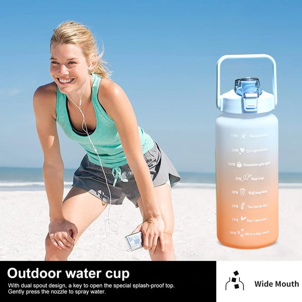 Botella de agua grande con popote - Marcador motivacional de tiempo y volumen de agua (B)