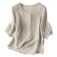 thumbnail image 6 of DENGDENG Embroidered Cotton Linen Tops for Women 3/4 Sleeve Summer Boho Peasant Gauze Blouses Dressy Casual Bohemian Shirts, #03 Beige L, 6 of 7