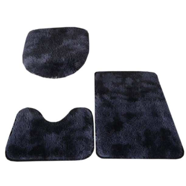 FloreceBien Alfombra de pelo largo teñida de felpa para inodoro, juego de tres piezas de almohadillas antideslizantes para pies, absorbente para baño