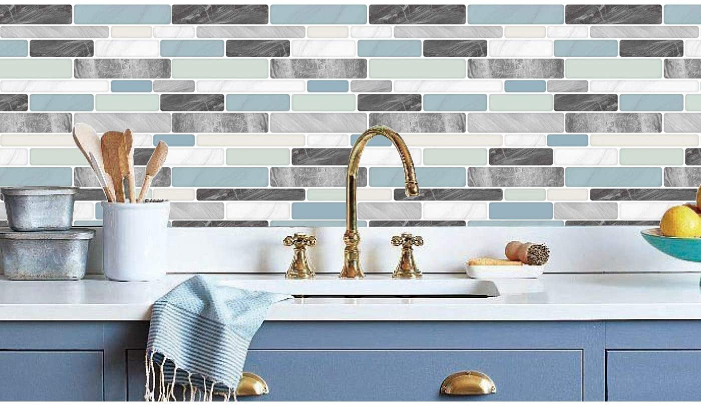 Long King Peel and Stick Backsplash Tile Blue Marble Tile  12 in. x 12 in. (10-Pack)