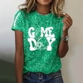 thumbnail image 2 of Women Game Day Tee Funny Football Glitter Print T Shirt Casual Short Sleeve Tops Squad Sport Season T-Shirts, 2 of 5