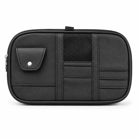 Kabuer Car Sun Visor Organizer, Multi-Pocket Storage Pouch with Double Zippers, Glasses Clip for Cars, SUVs & Trucks, Black