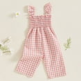 thumbnail image 3 of HWJAD Toddler Baby Girls Ruffle Sleeveless Smocked Romper One Piece Gingham Jumpsuit Summer Outfits Clothes, 3 of 7
