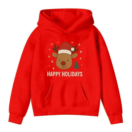 DHFJKG Boys Girls Santa Hoodies Kids Christmas Reindeer Printed Loose Fit Hooded Sweatshirt Long Sleeve Oversized Child Casual Cute Cozy Tops