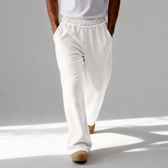 Men's Baggy Sweatpants Wide Leg Lounge Sweat Pants with Pockets White M
