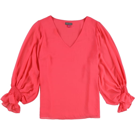 Vince Camuto Womens Balloon Sleeve V Neck Pullover Blouse, Pink, Medium