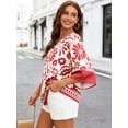 thumbnail image 3 of DEXIO Blouses for Women Summer Bohemian 3/4 Sleeve Shirts V Neck Flowy Casual Pleated Tops, 3 of 14