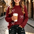 thumbnail image 7 of Wilark Girls Crew Neck Sweaters Size 6, Long Sleeve Knitted Casual Thermal Fall Winter Tops Red, 7 of 7
