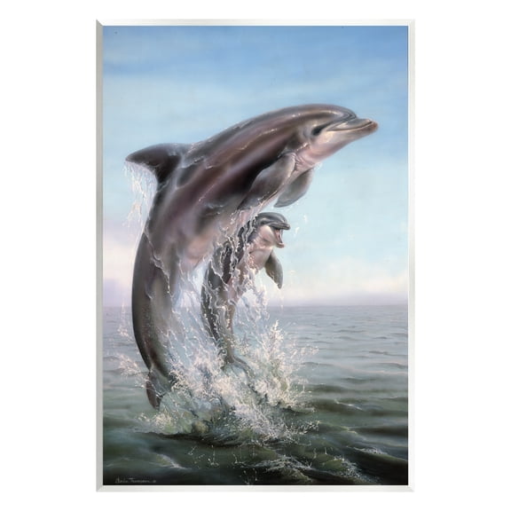 Stupell Industries Breaching Dolphins Water Splash Coastal Painting Unframed Art Print Wall Art