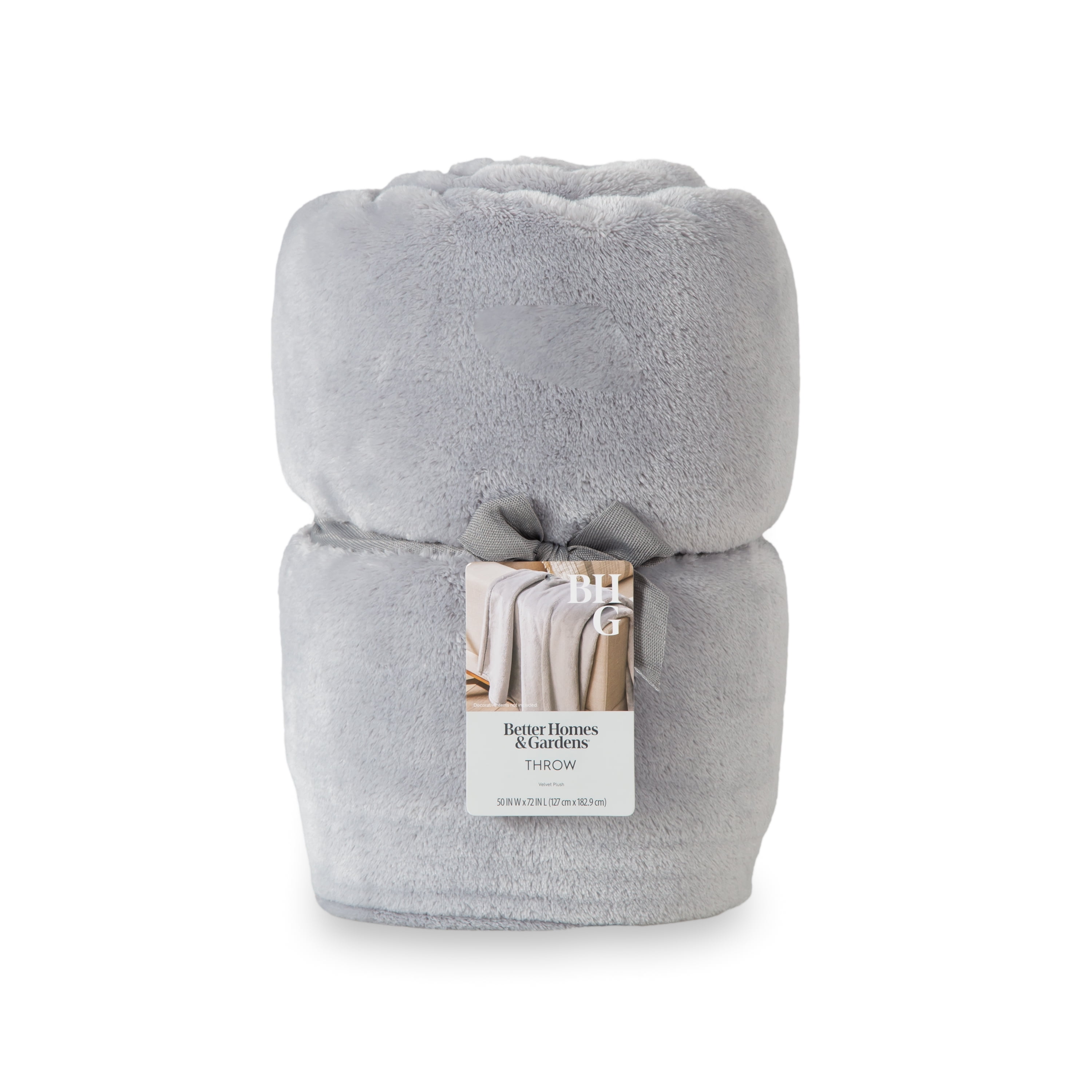 Better Homes & Gardens Solid Velvet Plush Oversized Throw Blanket, Soft Silver, 50 in x 72 in