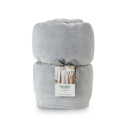 better homes & gardens solid velvet plush adult throw  50” x 72”  soft silver
