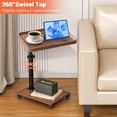 thumbnail image 2 of Acekid C Table End Table Adjustable Height, 360°Swivel TV Tray Table Slides Under Sofa with Wheels, Walnut, 2 of 9