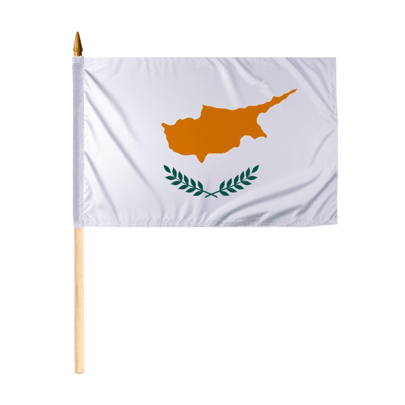 Promopatriot Small Cyprus National Desk Flag 12x18 inch 24" Wood Stick Polyester Double Stitched Edges Mini Cyprus flag on Stick