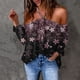 thumbnail image 4 of Mujeres Flores Impresión Cuello en V Manga larga Halter Sexy Fuera del hombro Camiseta Casual Tops Blusa Fridja  czfsfas4508, 4 of 5