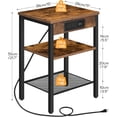 thumbnail image 3 of End Table with Charging Station and USB Ports, 3-Tier Nightstand with Adjustable Shelf, Narrow Side Table for Small Space in Living Room, Bedroom and Balcony, Rustic Brown, 3 of 9