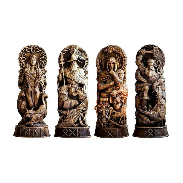 Advancent 4x estatua de resina de Dios nórdico, decoración elegante de estilo único, estatuas decorativas de resina de dioses nórdicos Decoración del hogar