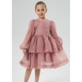 thumbnail image 5 of 2Bunnies Girls' 2T-10yr Organza Long Sleeve Tiered Babydoll Skater Princess Flower Girl Dress, 5 of 7