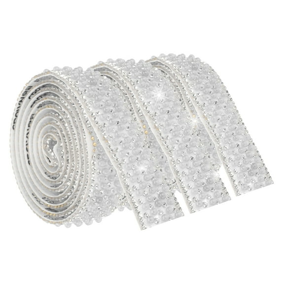 3 Pcs 3 Yard Self Adhesive Pearl Rhinestone Ribbon, 2cm Pearls Rhinestone Tape Diamond Pearls Trim for Wedding Party Supplies White
