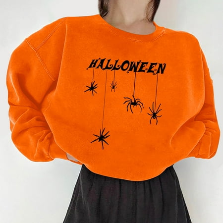 

jsaierl Fall Sweatshirts for Women Long Sleeve Funny Graphic Pullover Halloween Sweatshirt Crewneck Casual Tops for Women Cute Print Halloween Top for Women