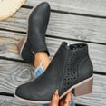 thumbnail image 3 of Women's Hollow Out Ankle Boots Chunky Mid Heel Slip On Chelsea Booties Lightweight Dress Shoes with Side Zipper Black Size 8.5, 3 of 7