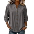 thumbnail image 7 of HongQid Womens Linen Blend Button Down Tunic Ladies Mandarin Neck Pleated Bust 3/4 Sleeve Blouse Casual Shirts, 7 of 7
