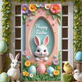 thumbnail image 5 of Cartoon Bunny Happy Easter Banner Colorful Easter Eggs Easter Egg Display Spring Flowers Pastel Pink Spring Backdrop for Easter Party Spring Celebration Kids Event, 5 of 9