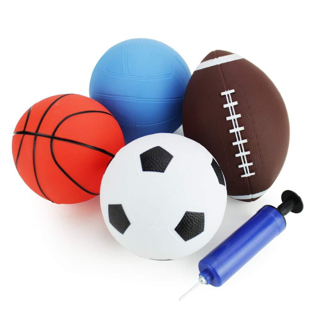 Outdoor Sports Great for Backyard Games and Ball Pump Boley 4 Piece Playground Ball Set Volleyball Includes Soccer Ball Schoolyard Activities Basketball Football