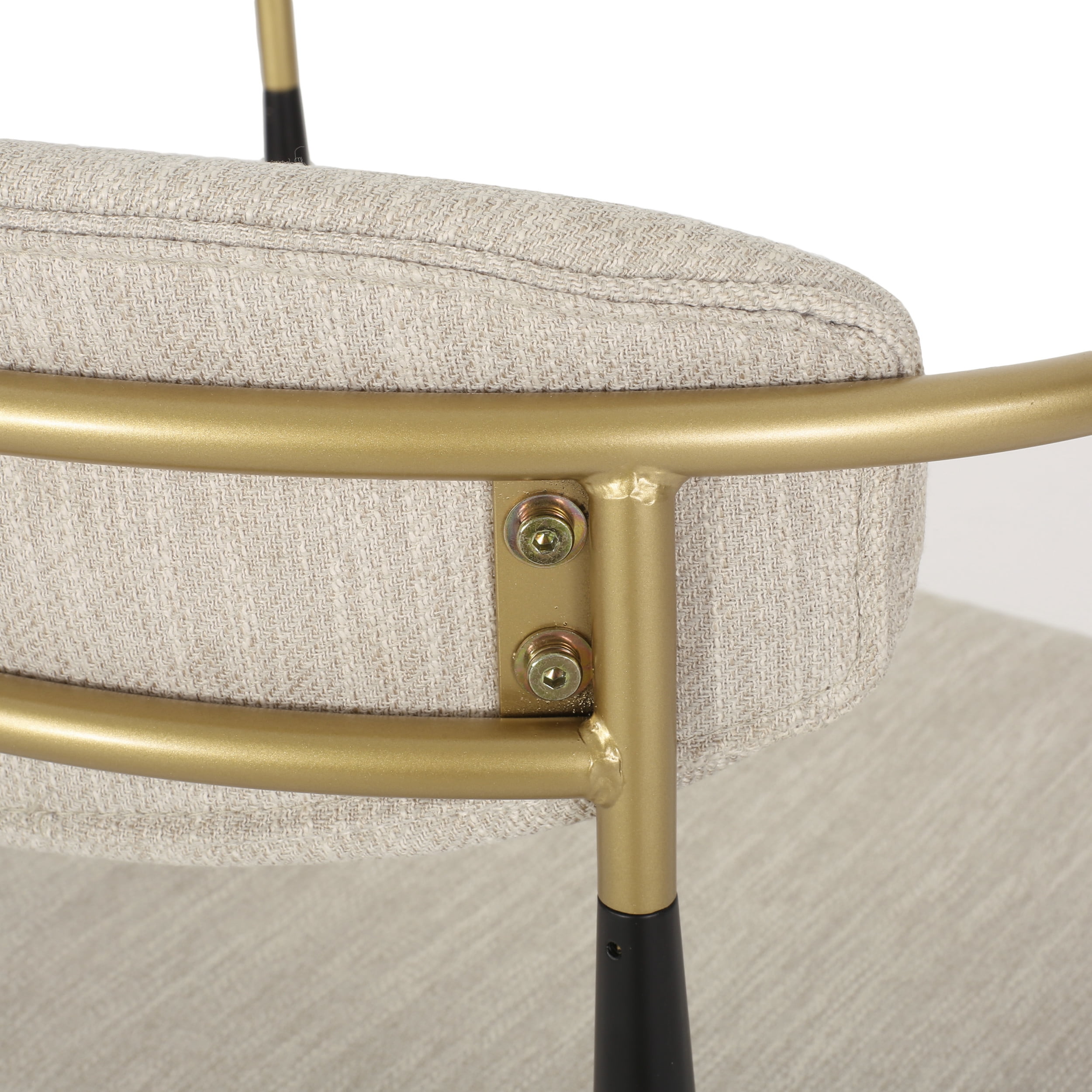Noble House Boise Fabric Upholstered Counter Stools, Gold Arm, Black Metal Frame, Modern Design, Beige, Set of 2