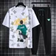 thumbnail image 3 of Conjuntos de pantalones de jogging superiores Ropa deportiva Ropa de hombre Chándal negro Camiseta estampada Trajes deportivos de manga corta para hombre Ajuste regular, 3 of 5
