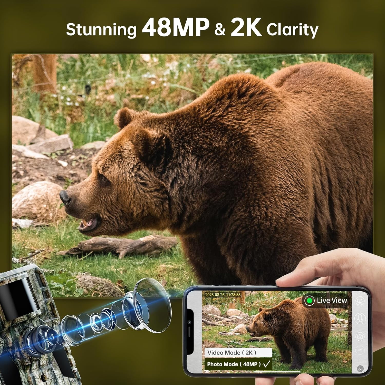 SEHMUA 3rd Cellular Trail Cameras with 48MP Photo 2K Live Streaming, 4G LTE Unlimited Data Plan Built-in SIM Card, 4W Solar Powered Game/Deer Cam No Glow Flash with Motion Activated -Camouflage