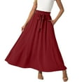 thumbnail image 2 of Busydd Women Maxi Skirt Solid Color Long Skirts for Women Elastic Waist Drawstring Casual Skirts with Pocket 2XL, 2 of 5