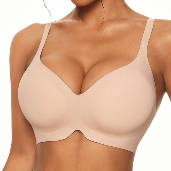 qelini Wireless Push up Bra for Women Seamless Adjustable Strap Full Coverage Comfort T-Shirt Bra with Lift Support